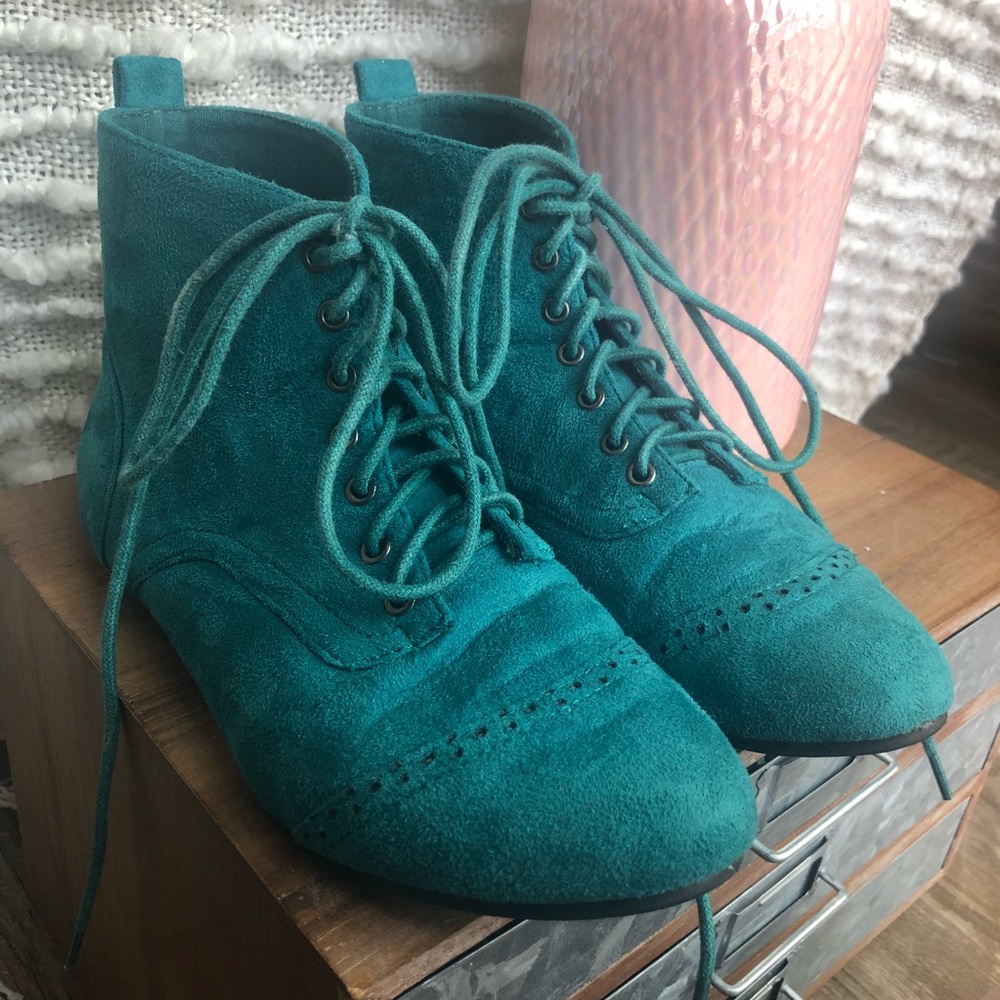 Teal Suede Booties, Size 6